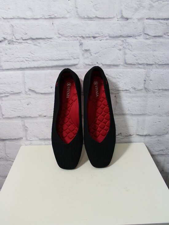 Vivaia Shoes - Vivaia Margot Red Black Square Toe V Cut Slip On Ballet Flats Size 41.5